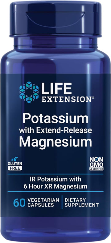 Potassium & Extended-Release Magnesium – Blood Pressure & Heart Health Support – Non-GMO, Vegetarian, 60 Capsules