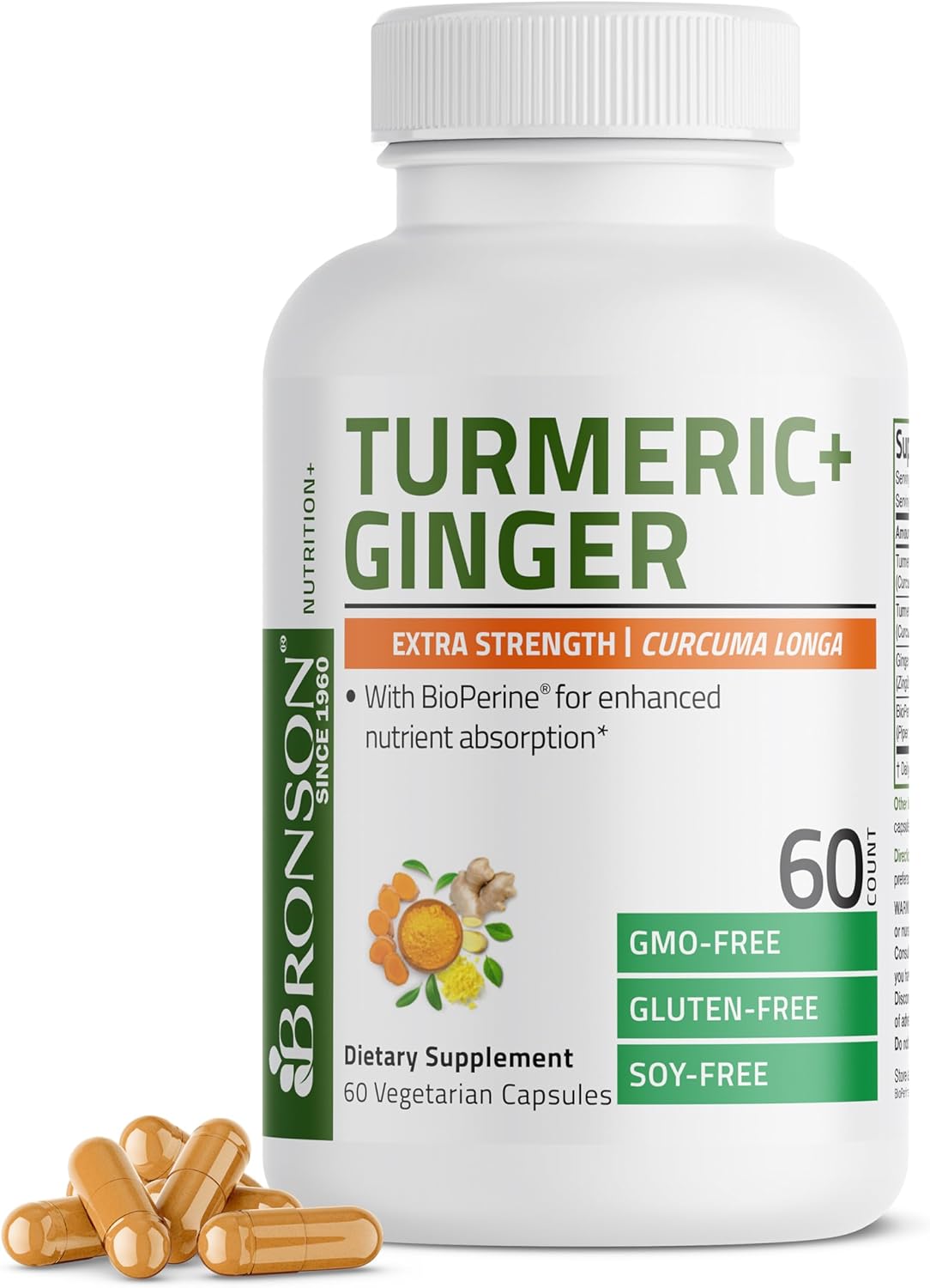 Turmeric + Ginger Extra Strength with BioPerine – Joint & Digestion Support – 60 Non-GMO Vegetarian Capsules