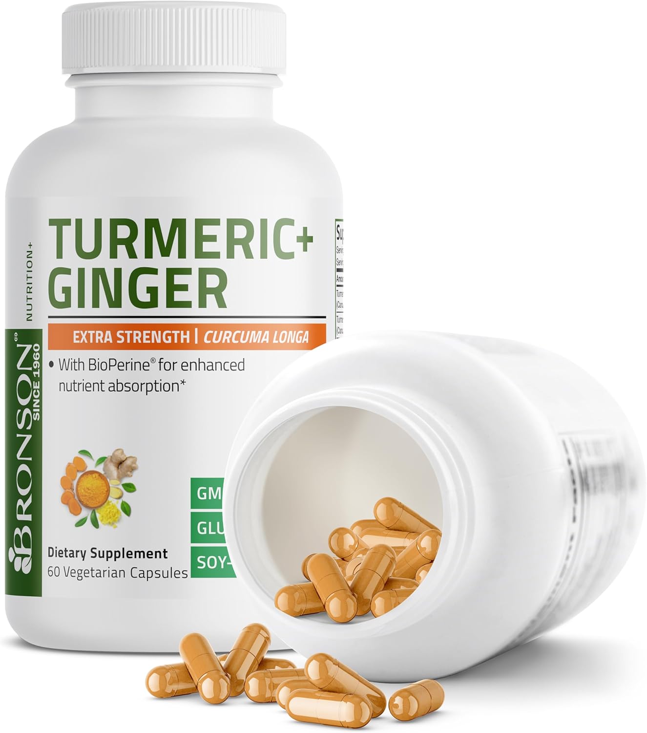 Turmeric + Ginger Extra Strength with BioPerine – Joint & Digestion Support – 60 Non-GMO Vegetarian Capsules