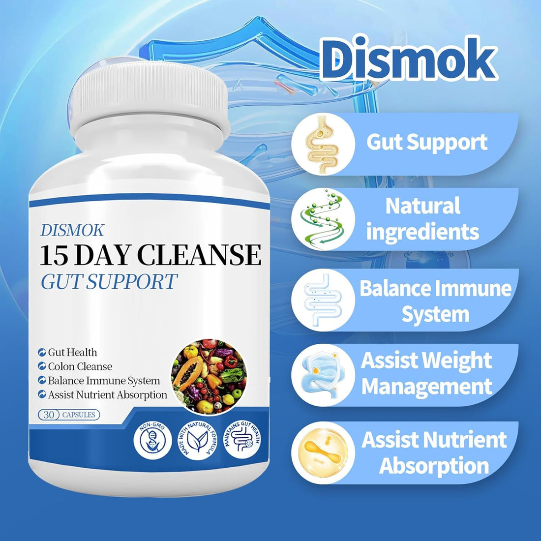 15-Day Colon Cleanse – Constipation & Bloating Relief – Gut Support for Men & Women – 30 Capsules
