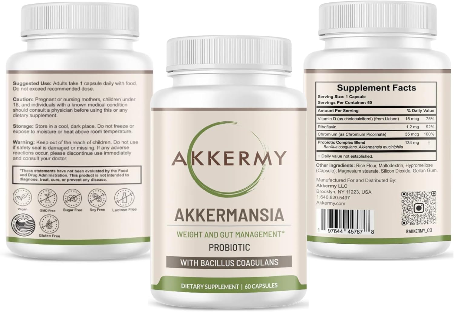 Akkermansia Probiotic for Healthy Weight | Naturally Increases GLP-1 | 60 Day Supply | Contains Bacillus Coagulans, Vitamins B2, D3 & Chromium | SIBO Friendly, Vegan & Gluten Free