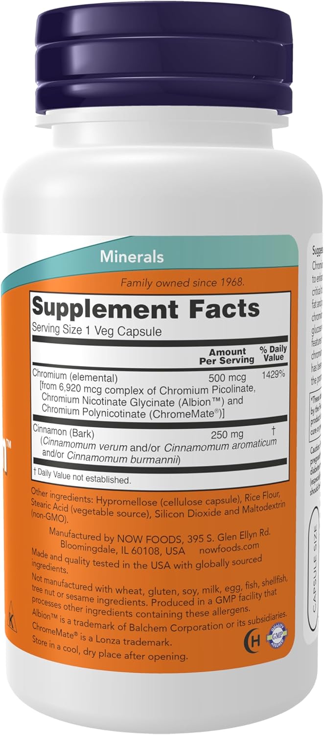 Tri-Chromium 500 mcg with Cinnamon – Blood Sugar Support & Insulin Co-Factor Supplement – Metabolism & Glucose Health – 90 Vegan Capsules