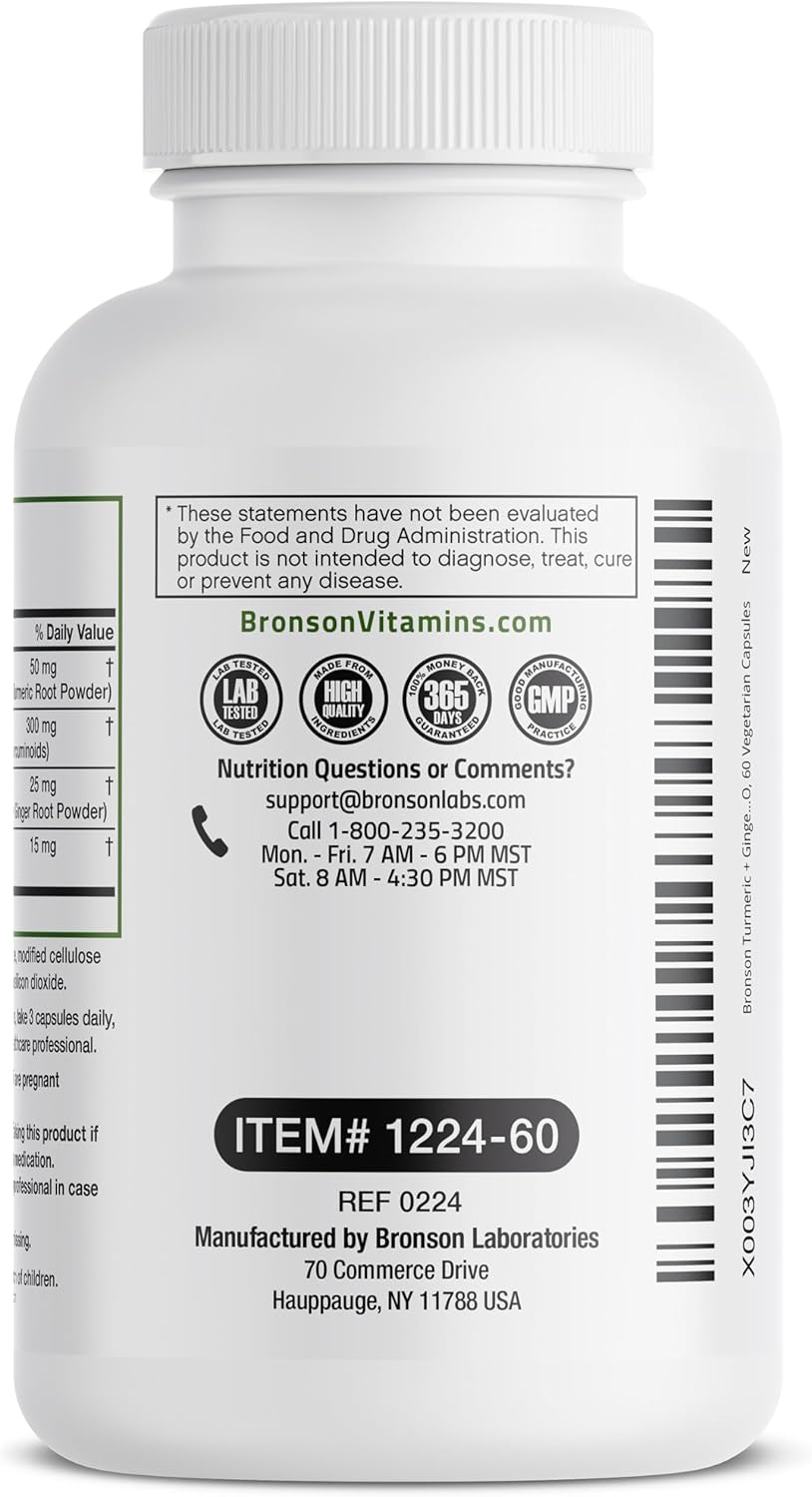 Turmeric + Ginger Extra Strength with BioPerine – Joint & Digestion Support – 60 Non-GMO Vegetarian Capsules
