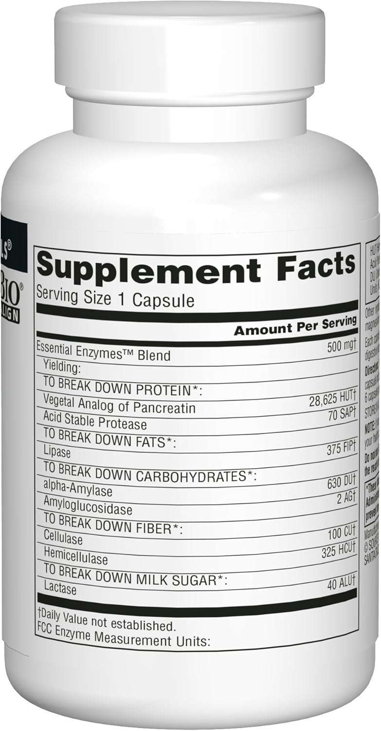 Essential Enzymes 500mg – Digestive Support for Gas, Bloating & Constipation Relief – 120 Capsules – Herbal Blend for Immune & Gut Health