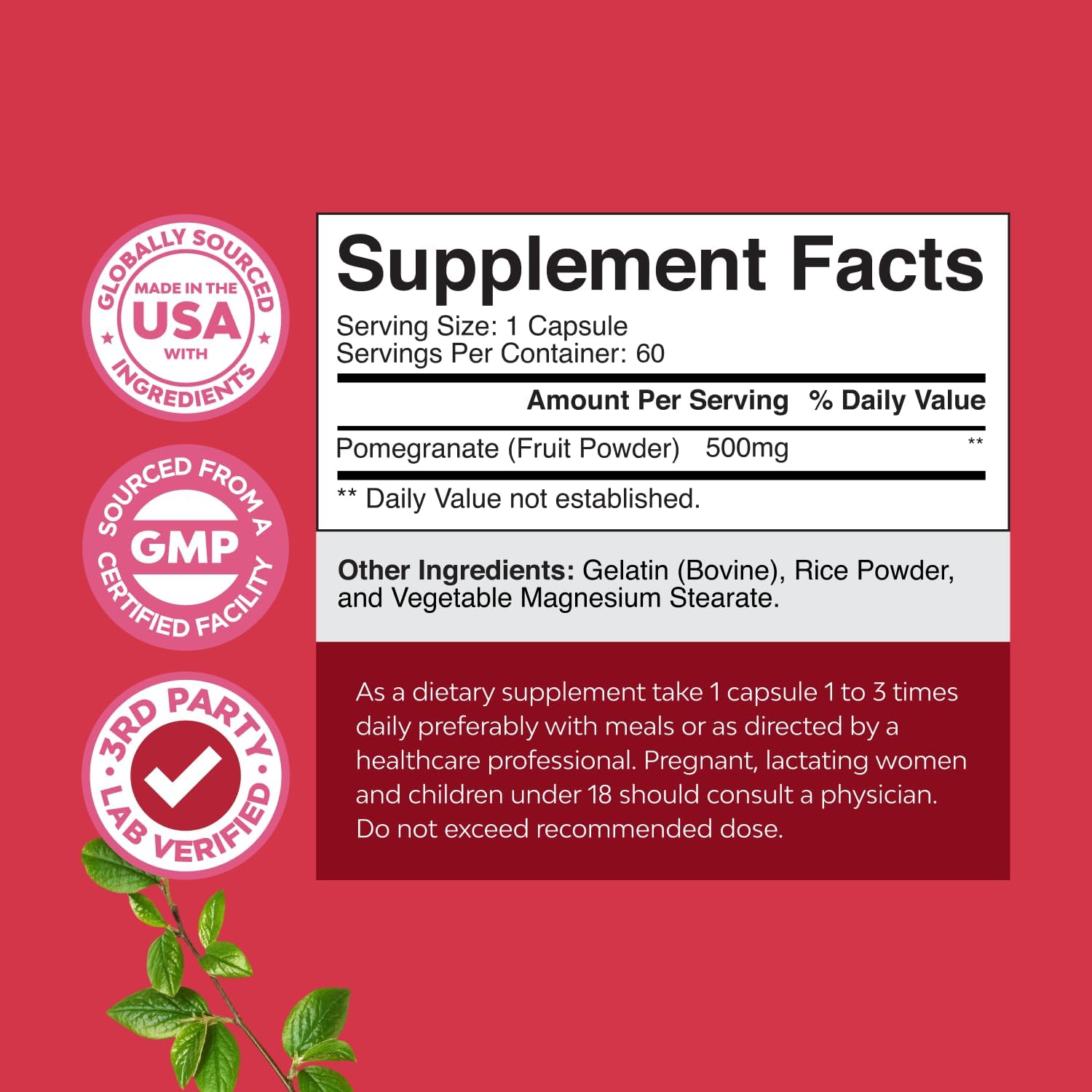 Pomegranate Extract Capsules – Antioxidant & Nitric Oxide Support – Heart, Joint & Brain Health – Pre-Workout Formula for Men & Women