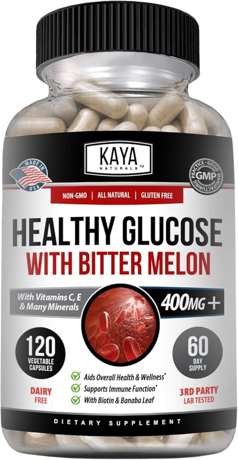 Blood Sugar Support Supplement – Healthy Gluco with Bitter Melon, Cinnamon, Alpha Lipoic Acid, Vitamins C & E, 20 Herbs & Minerals, Non-GMO, 120 Capsules