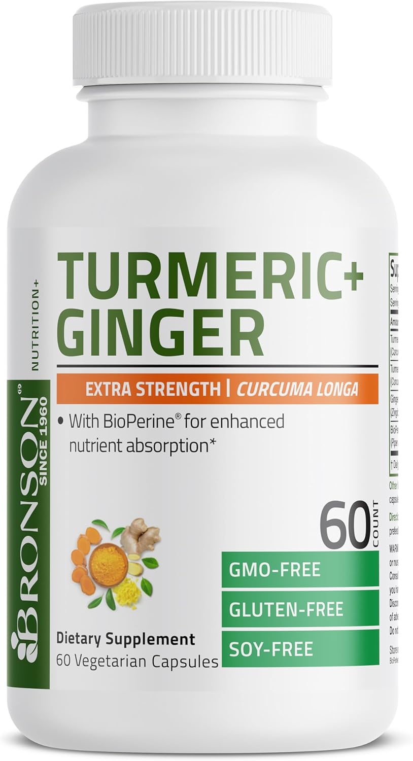 Turmeric + Ginger Extra Strength with BioPerine – Joint & Digestion Support – 60 Non-GMO Vegetarian Capsules