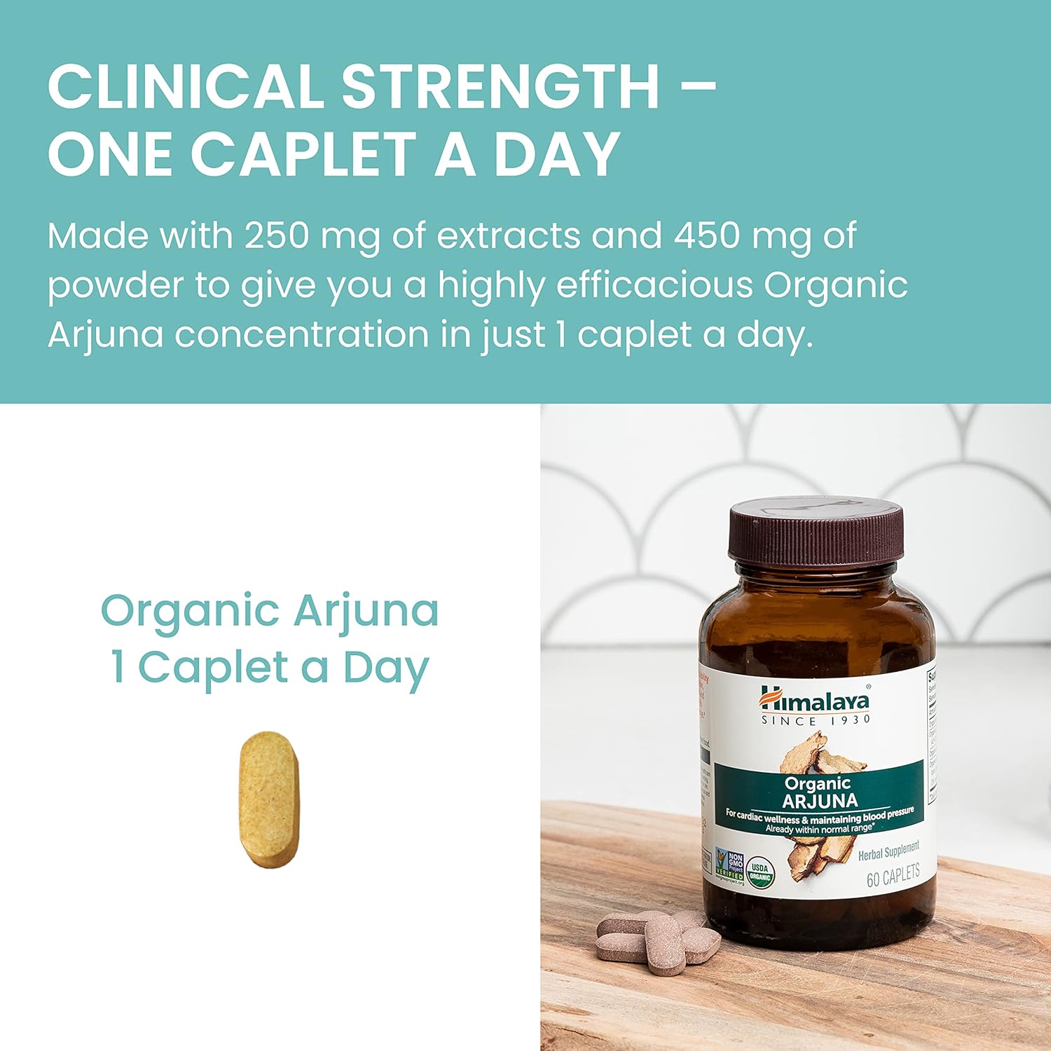 Organic Arjuna Supplement – 700mg Heart & Blood Pressure Support – USDA Organic, Non-GMO, Vegan – 60 Caplets (60-Day Supply)