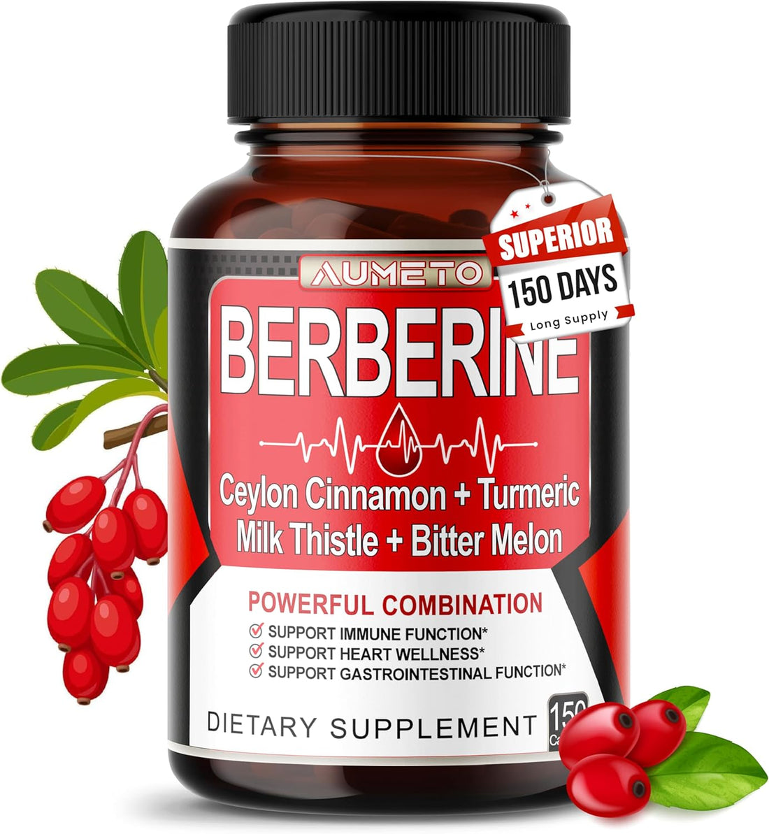 Berberine Supplement – Advanced Formula with Ceylon Cinnamon, Turmeric, Milk Thistle & Bitter Melon for Digestion, Immunity & Weight Management | 150 Capsules