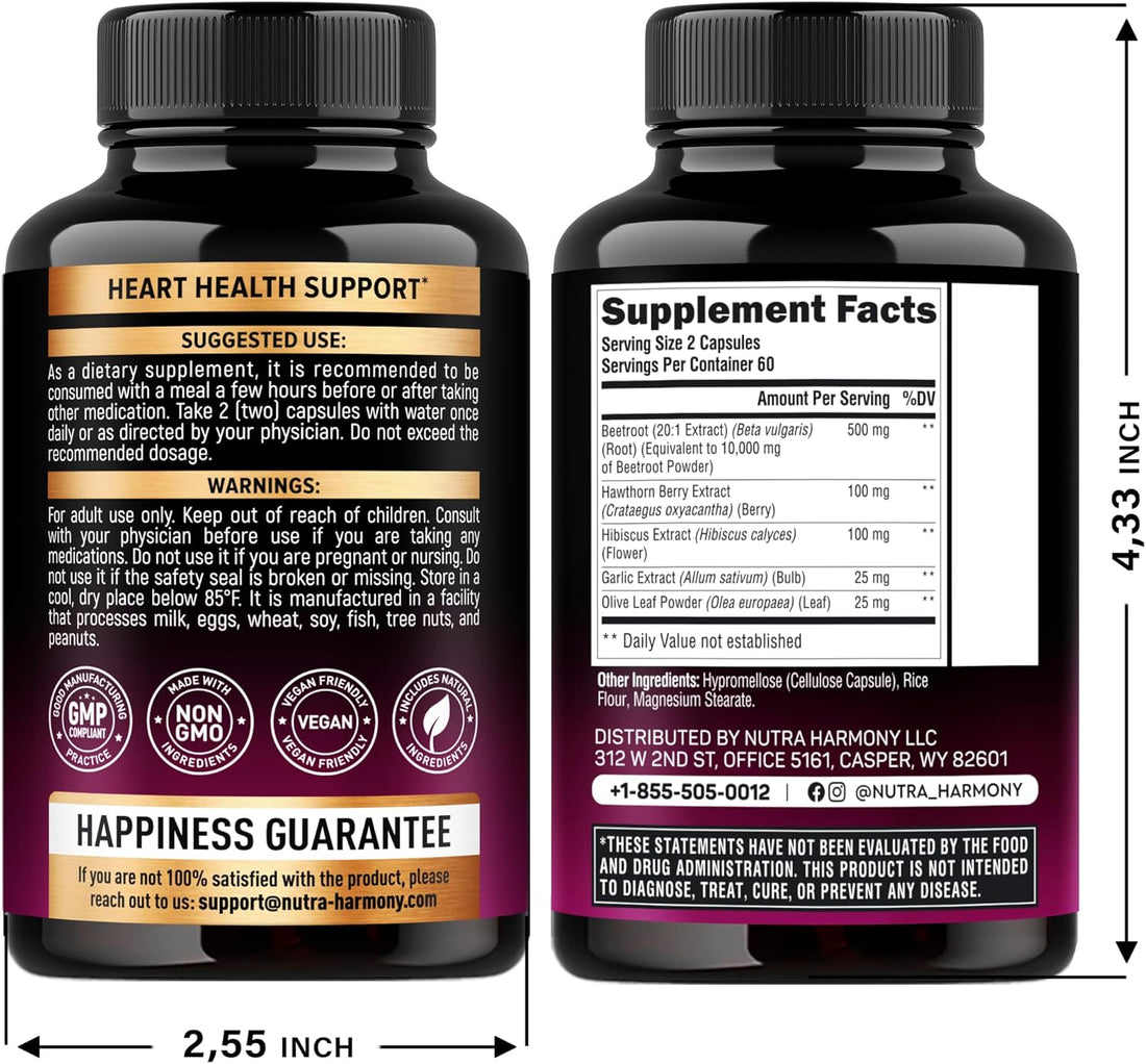 Beet Root Capsules – Heart & Blood Pressure Support with Hawthorn, Hibiscus & Garlic – 120 Capsules