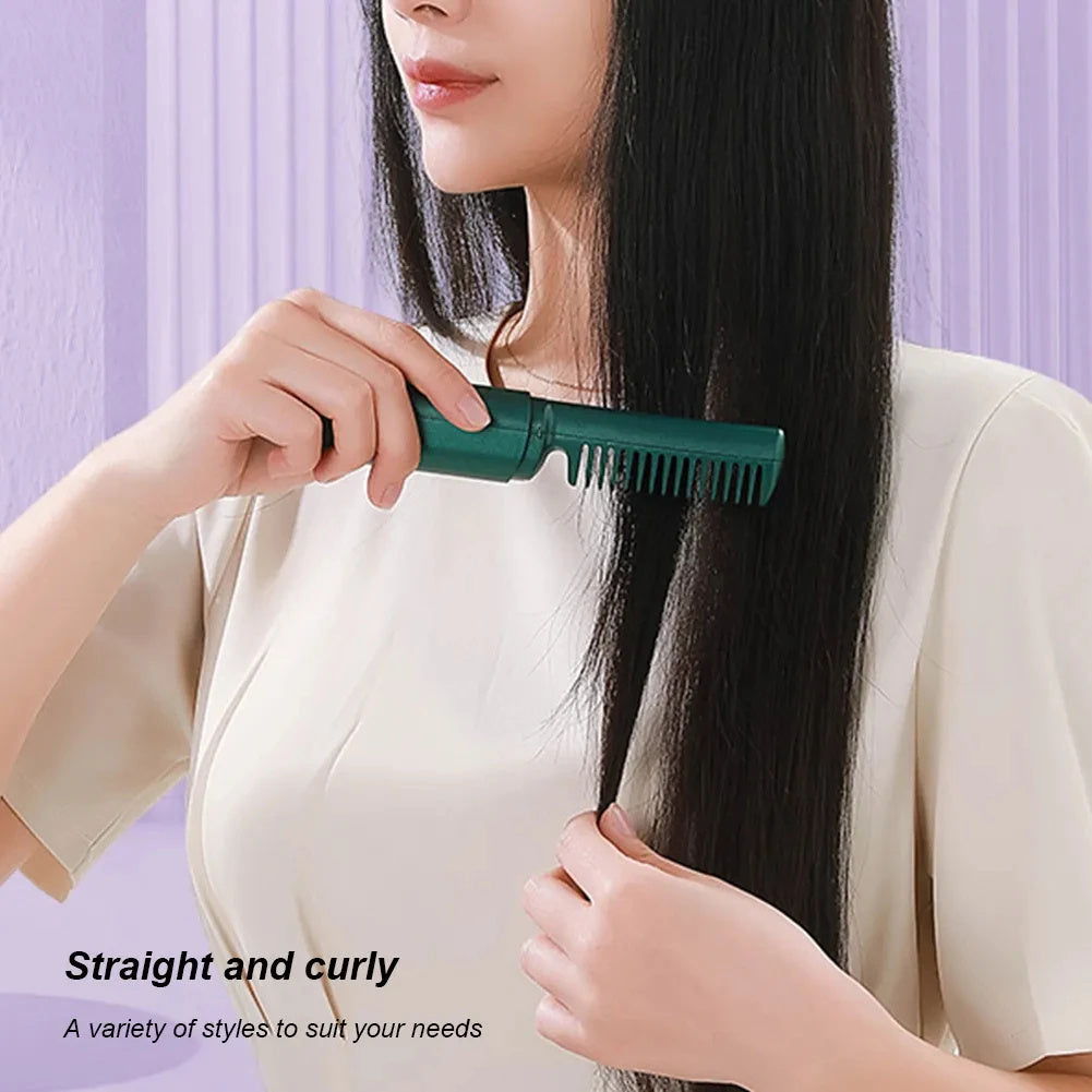 Professional Wireless Hair Straightener and Curler Comb - Fast Heating Negative Ion Straightening and Curling Brush Hair Styling Tool