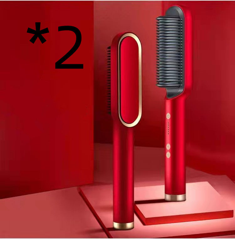 New 2-In-1 Hair Straightener Hot Comb Negative Ion Curling Tong Dual-Purpose Electric Hair Brush