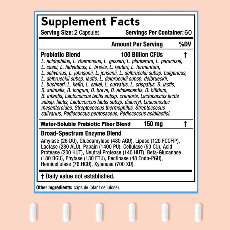 Probiotics 100 Billion CFU – Digestive & Immune Support, Urinary Health, Gut Flora Balance – 120 Capsules