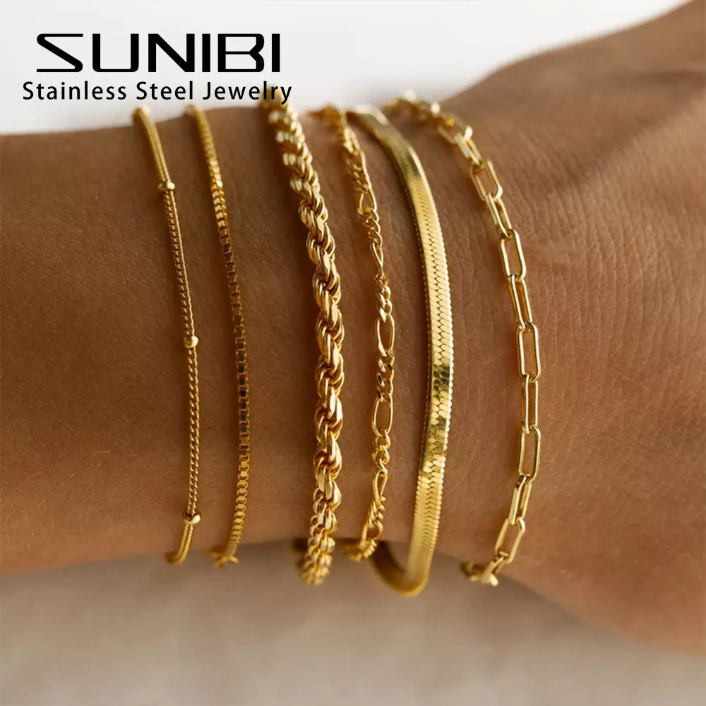 Classic Snake Chain Bracelets for Women: Trendy Gold-Plated Stainless Steel Cuban Chain Bracelet, Perfect Woman Gifts, and Jewelry