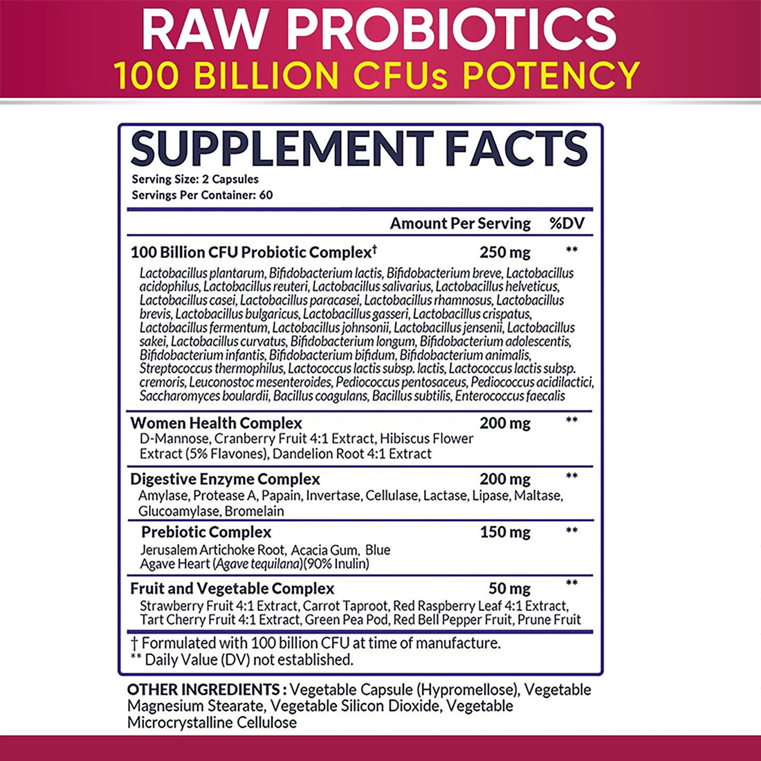 Raw Probiotics for Women – 120 Capsules | with Prebiotics & Digestive Enzymes for Gut Health, Nutrient Absorption & Digestive Support