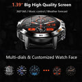 Advanced men’s smartwatch with Bluetooth calling, fitness tracker, waterproof design, 1.39 inch HD display, multi-dial watch faces, heart rate monitor, and smart features watch on a white background