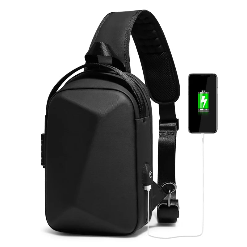 Anti-Theft Crossbody Bag Stylish Solid Color USB Sling Pack on White Background