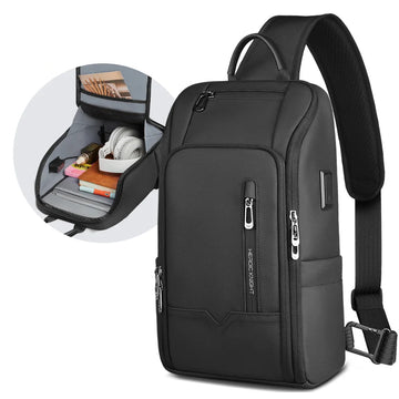 Anti-Theft Men’s Shoulder Bag Waterproof USB Crossbody Sling on a white background
