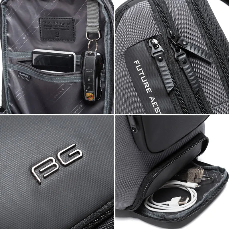 Anti-Theft Messenger Sling Bag Men Waterproof Travel Crossbody with Features on a White Background