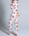 festive holiday jumpsuit women sexy pyjama, women's jumpsuit suit with button-down front and christmas print ass flap design loungewear