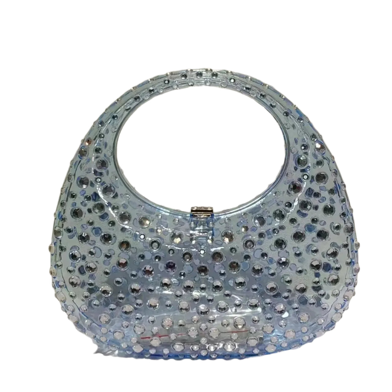 Blue beaded handbag on a white background