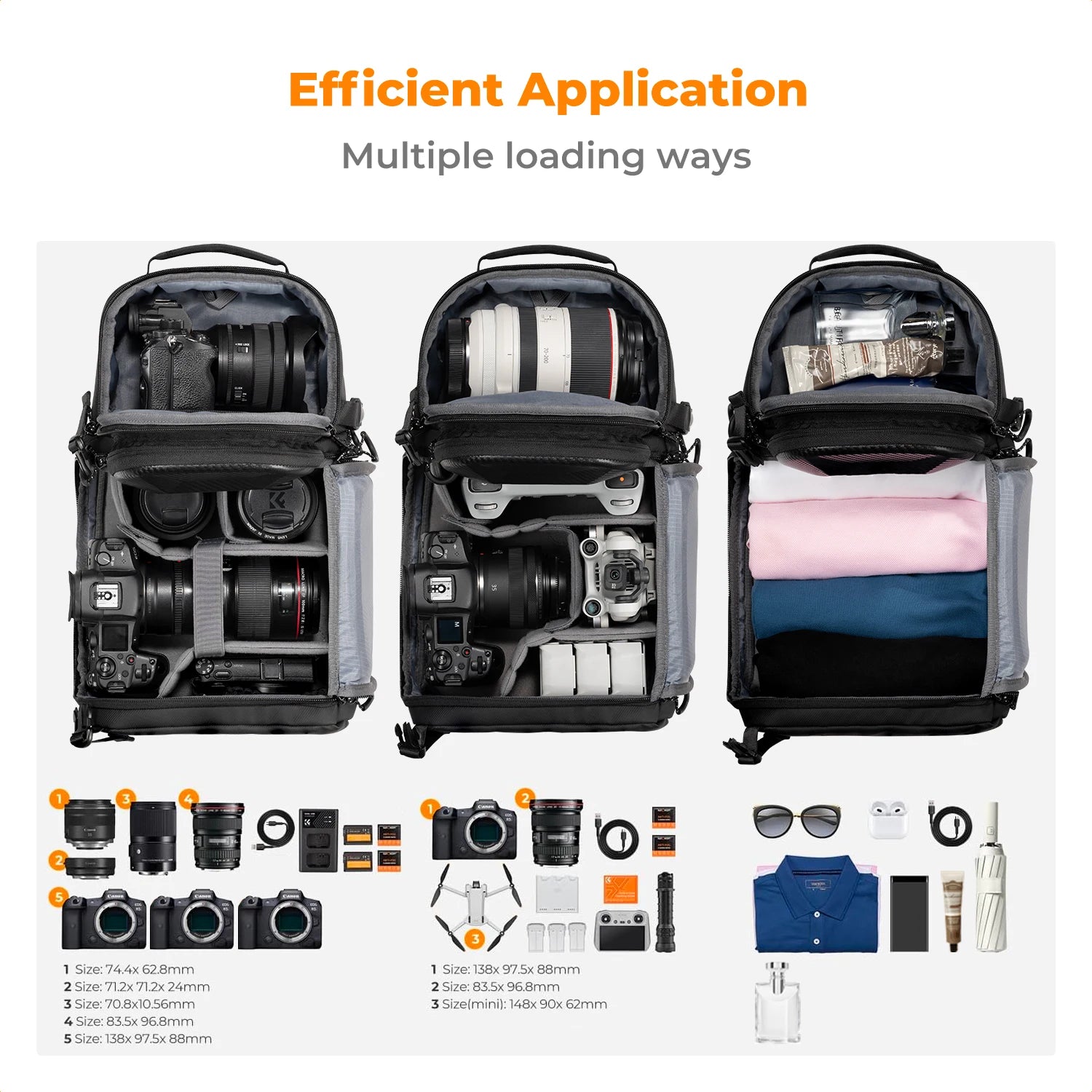 Camera Sling Backpack Hardshell Crossbody Photographer Shoulder Bag featuring multiple loading ways on a white background