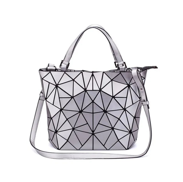 Chic Luminous Geometric Tote Foldable Shoulder Bag on a white background