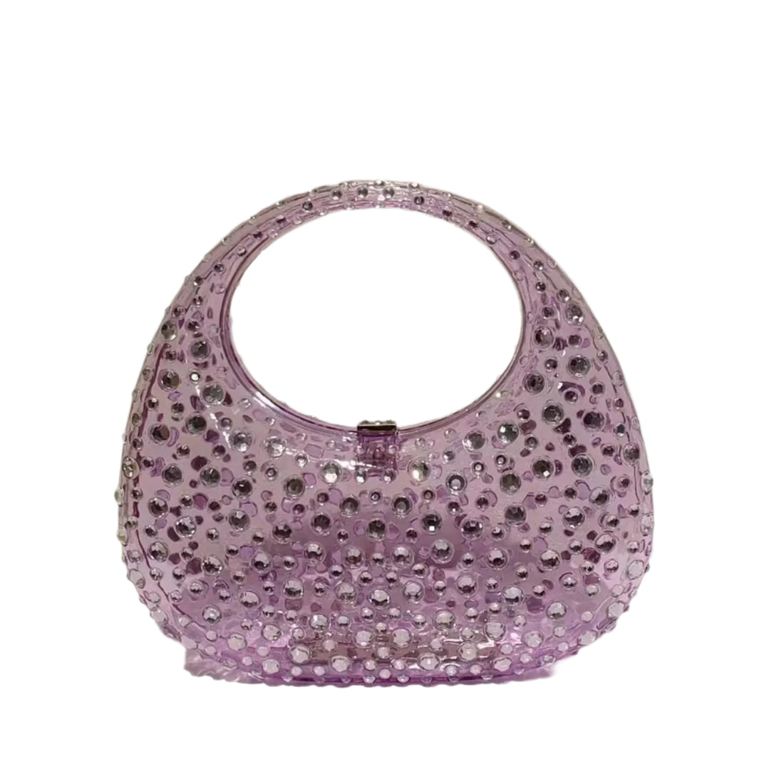 Purple handbag with gemstone embellishments on a white background