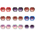 Collection of various sunglasses with different designs and colors on a white background