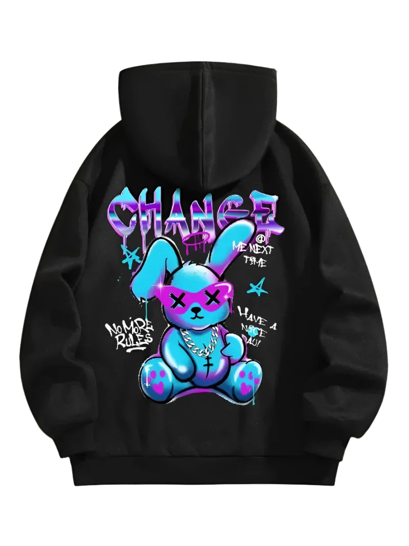 cartoon rabbit hooded sweater, women's fashion hoodie, creative letter print hoodie, casual pullover for women, high street style hoodie, drawstring sweater for women, trendy hooded sweater, stylish cartoon hoodie, rabbit print sweatshirt, women's casual sweater, graphic letter hoodie, cute rabbit hoodie, women's pullover sweater, casual winter hoodie, streetwear hooded sweater, women's drawstring hoodie, fashionable hoodies for women, trendy women's sweatshirt, printed hoodie for women, rabbit-themed cloth