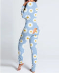 women's sexy christmas jumpsuit loungewear with buttoned front and playful ass flap opening