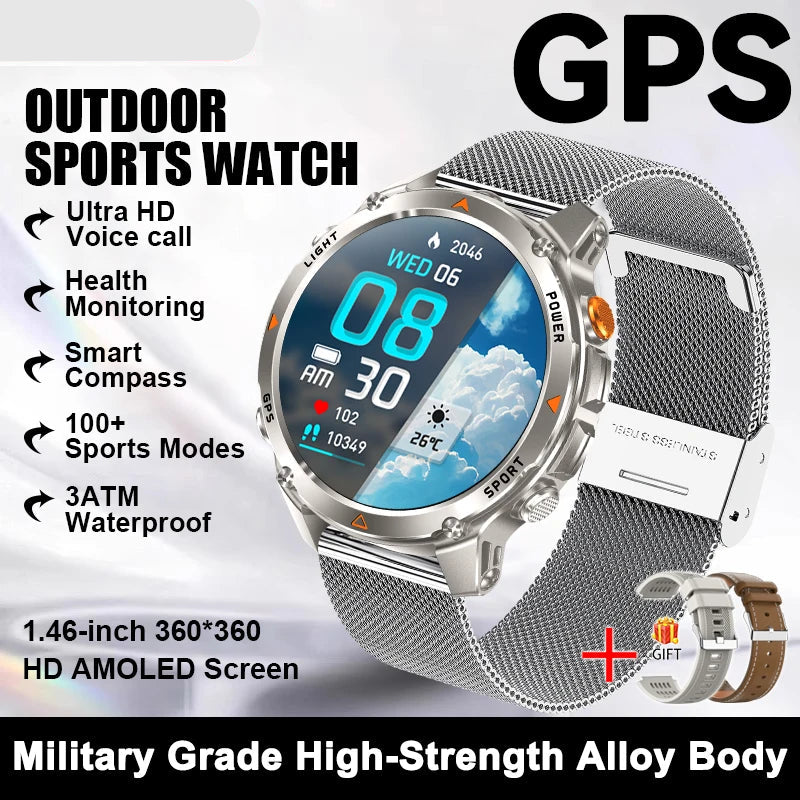 Smartwatch with GPS features on a white background.