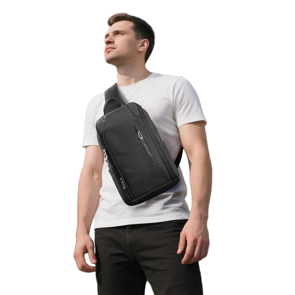 Everyday Men’s Chest Bag Anti-Theft Waterproof USB Sling on a white background