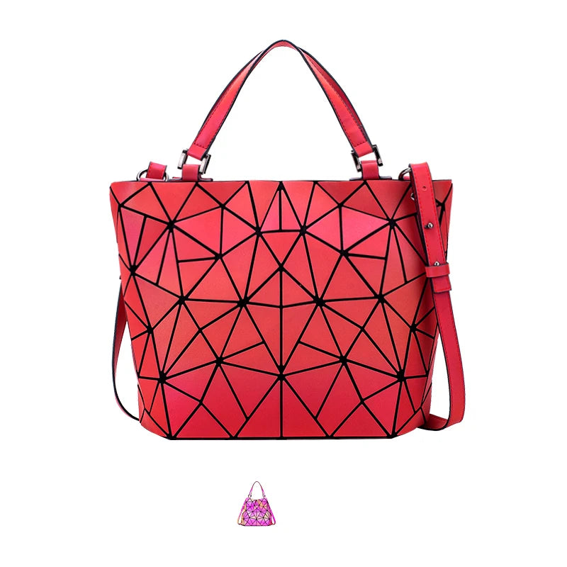 Red foldable Luminous Handbag Stylish Geometric Shoulder Tote on a white background