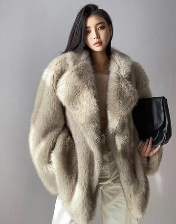 Women's Winter Faux Fur Coat – Loose, Thick, Fluffy Furry Jacket in Soft Hairy Style, High-Quality Korean Fashion