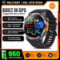 GPS smartwatch for men with AMOLED display, showing route tracking and fitness data, featuring 5ATM waterproof design, Bluetooth calling, and rugged outdoor sports build