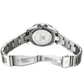 Silver watch with OLEVS branding on a white  background