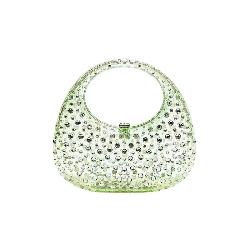 Green Acrylic Handbag Elegant Women’s Party Clutch on a white background