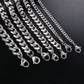 1 piece Size 3.6mm-9mm Men's Necklace: Stainless Steel Cuban Link Chain Bracelet Necklace, Steel Color Male Jewelry.