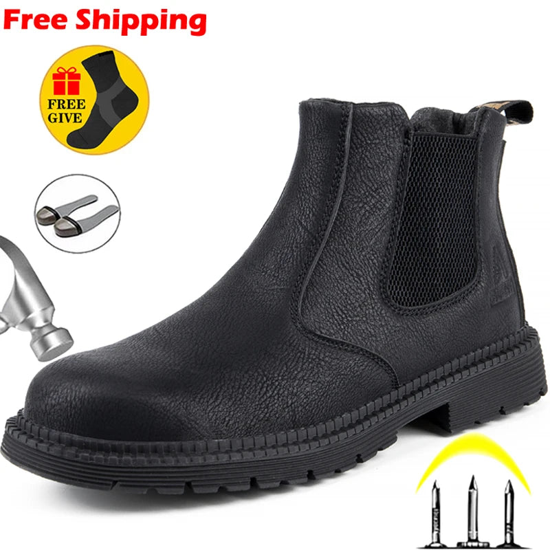 Men's Waterproof Work Boots - Leather Safety Shoes with Steel Toe, Winter-Ready & Indestructible