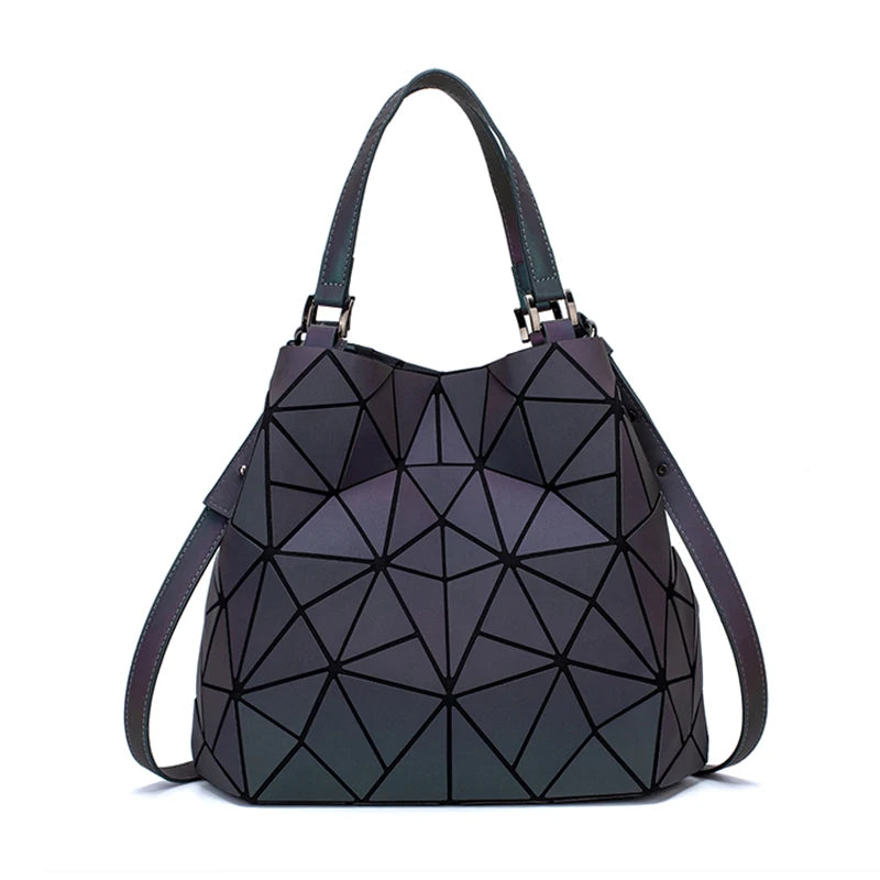 Luminous Bao Bag Reflective Geometric Quilted Shoulder Bags for Women, Plain Folding Handbags, Bolsa Feminina