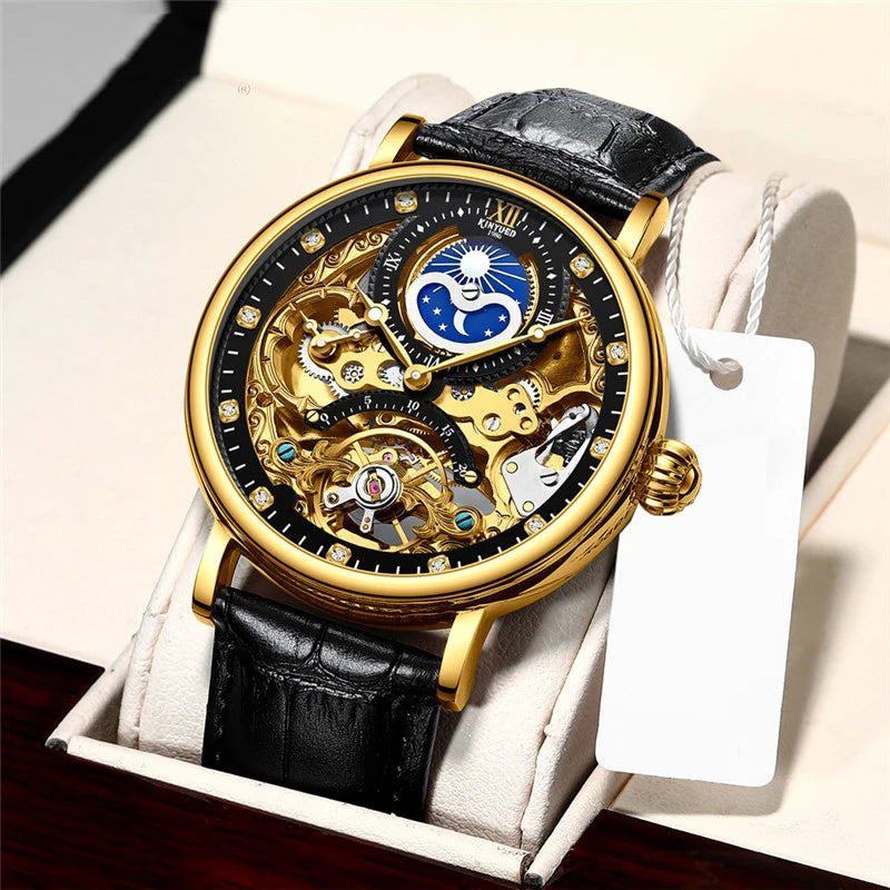 Men’s Luxury Rose Gold Skeleton Tourbillon Automatic Mechanical Watch – Waterproof Top Brand Wristwatch
