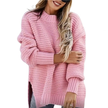 Women's Thick Knit Sweater - Unique Pattern, Half High Collar, Autumn Winter Pullover