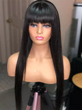 100% Human Hair Wig With Bangs - Short Bob Human Hair Wigs for Black Women. Affordable, Brazilian Straight Black Wig with a 30-Inch Long Fringe.