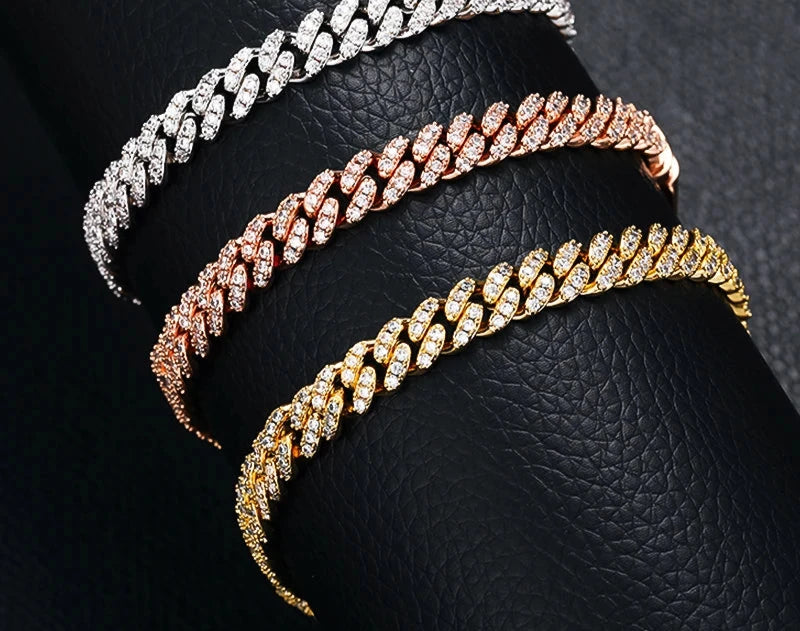 6mm & 8mm Miami Cuban Chain Bracelet – Fashionable Hip Hop Jewelry with Cubic Zirconia for Men & Women, Perfect Gift