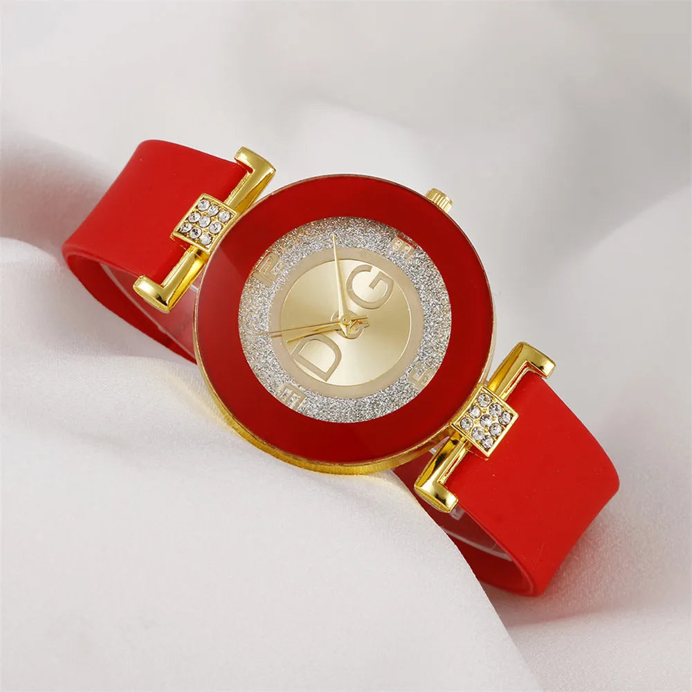 Women's Quartz Watch with Silicone Strap, Rhinestone Design, Casual Fashion Luxury Brand