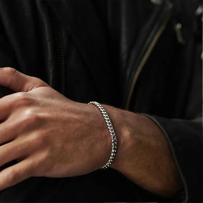 Chunky Miami Curb Chain Bracelet for Men: Stainless Steel Cuban Link Chain Wristband, Classic Punk Heavy Male Jewelry.