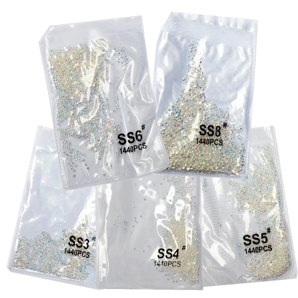 Nail Art Rhinestone Decorations: Top Glitter SS3-SS8 1440pcs Crystal AB Gold 3D Non-Hotfix Flatback Strass Sewing & Fabric Garment Nail Art Rhinestone Decorations