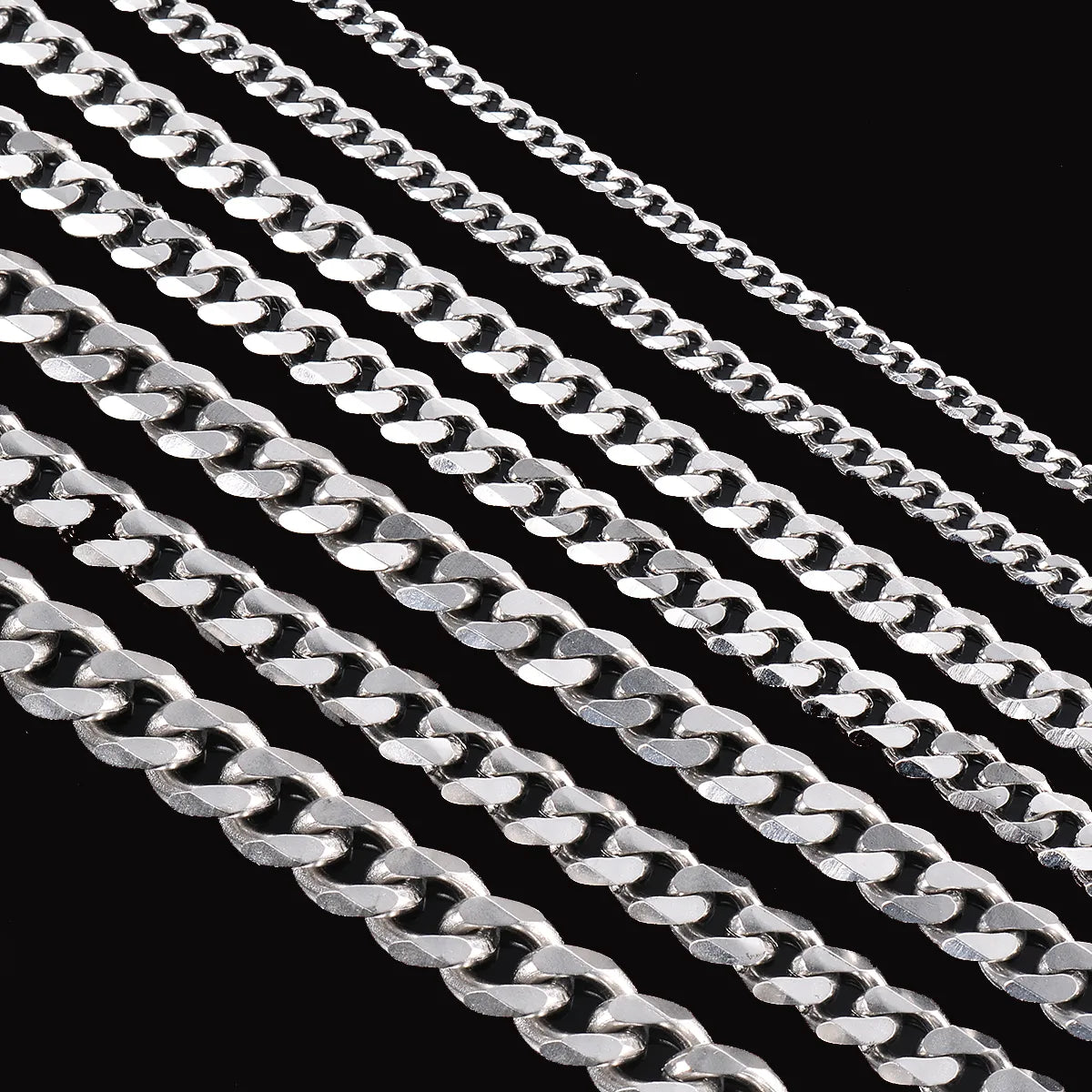 1 piece Size 3.6mm-9mm Men's Necklace: Stainless Steel Cuban Link Chain Bracelet Necklace, Steel Color Male Jewelry.