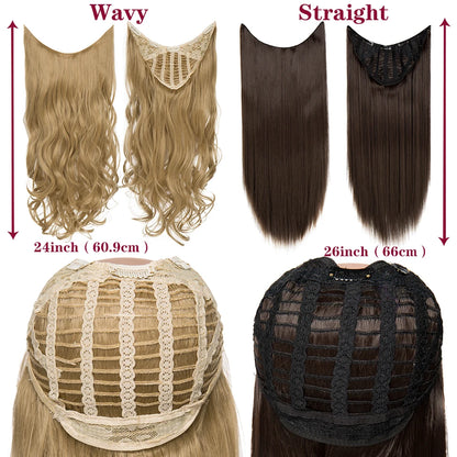 Hair Extension U Part: Natural Hair Straight, Long Blonde, Black False Hair Piece, Synthetic Hairpiece Heat Resistant